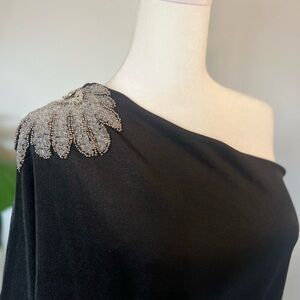 Chic Black One-Shoulder Top with Silver Detail